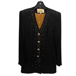 The Icing Blazer Women S‎ Black Vintage Rhinestone Studded Longline Glam Evening